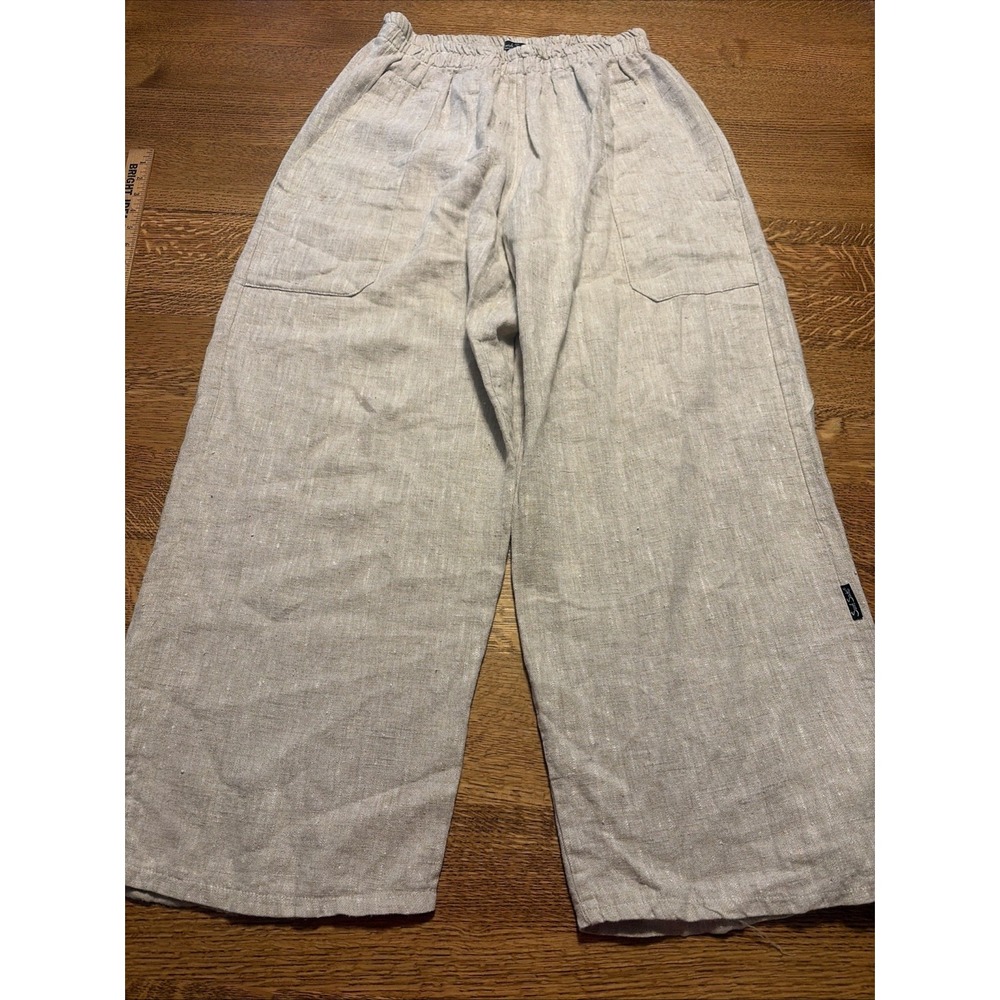 Sarah Santos Light Beige Linen Wide Leg Trousers XXL